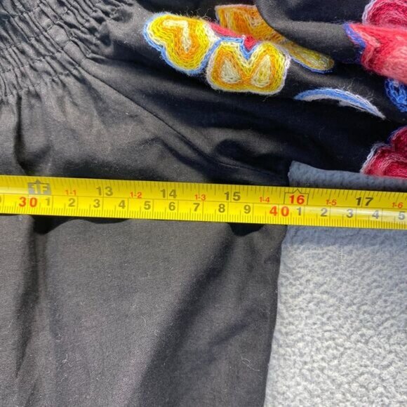 FERATILLI Black Floral Embroidered Off Shoulder Peasant Tunic Cotton Blouse Sz S - Picture 6 of 11